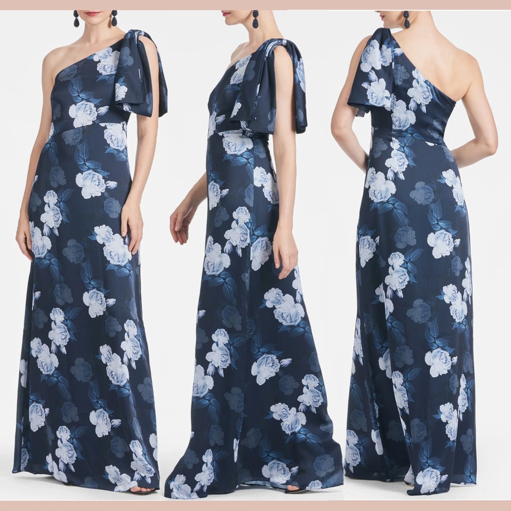 NEW Sachin & Babi [ 10 ] Chelsea Floral One Shoulder Georgette Gown‎ Roses J1763